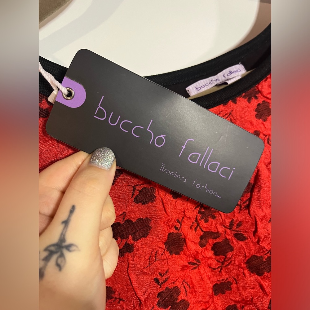 NWT Buccho Fallaci Plus Size Women’s Top Scrunch Rose Red/Black Long Sleeve 2XL - Picture 11 of 14